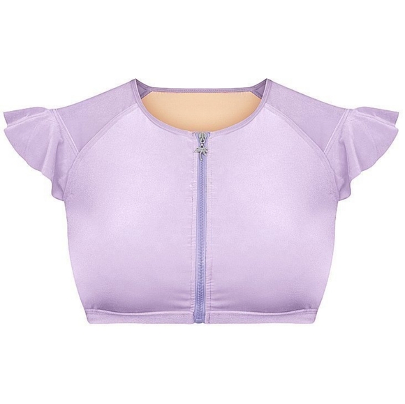 VELVET LILAC ZIP FRILL SLEEVE BIKINI TOP sz 16 - Picture 2 of 10